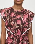 Robe midi mancherons volantés marron