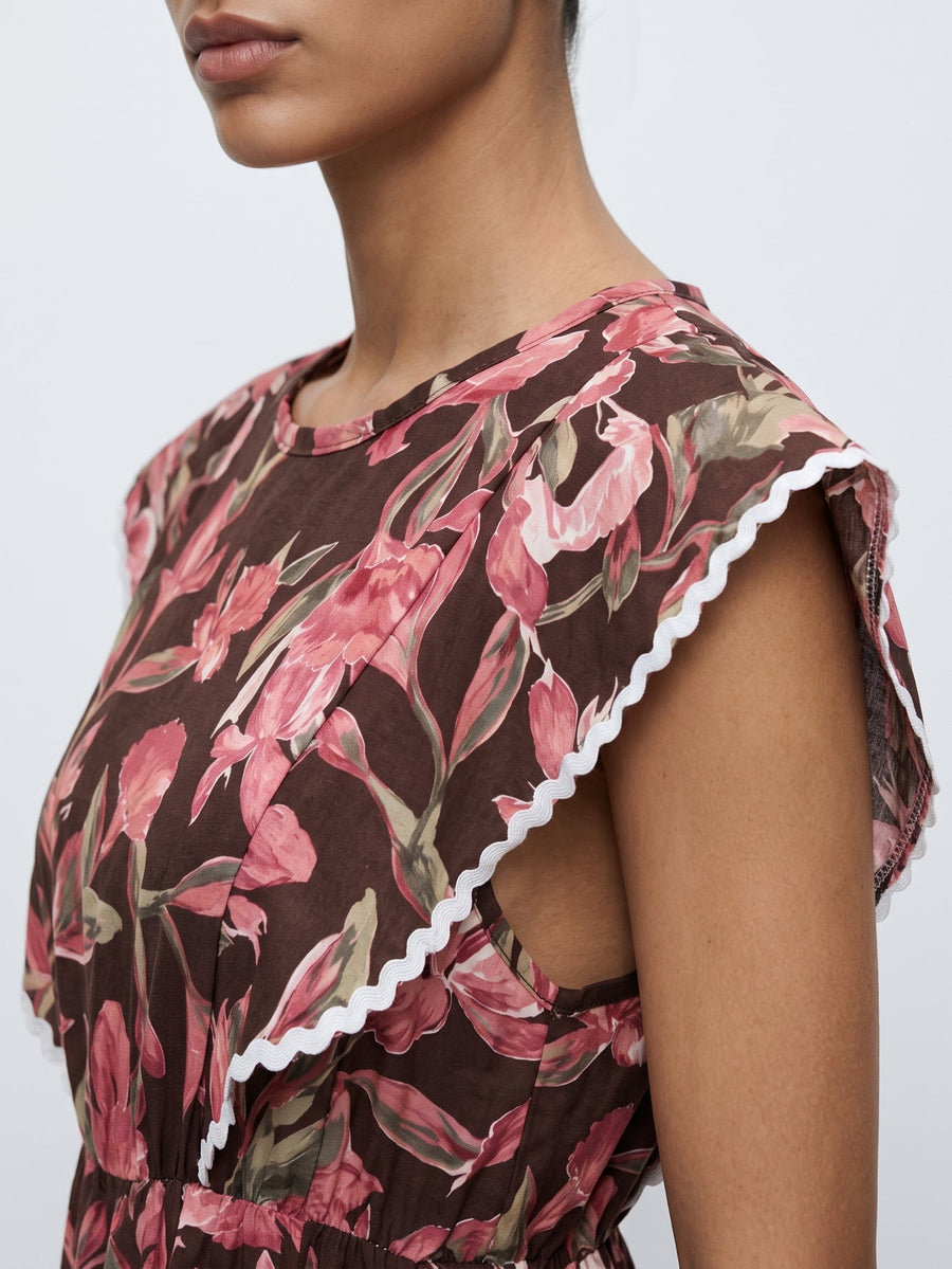 Robe midi taille élastiquée marron