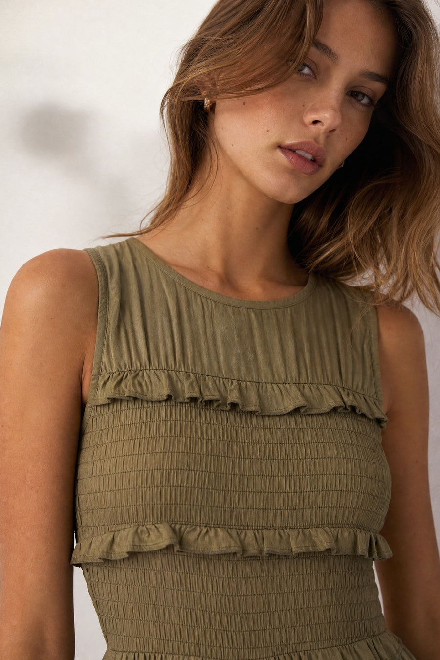 Robe midi fluide à buste smocké