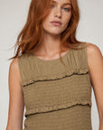 Robe midi fluide à buste smocké
