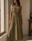 Robe midi fluide à buste smocké