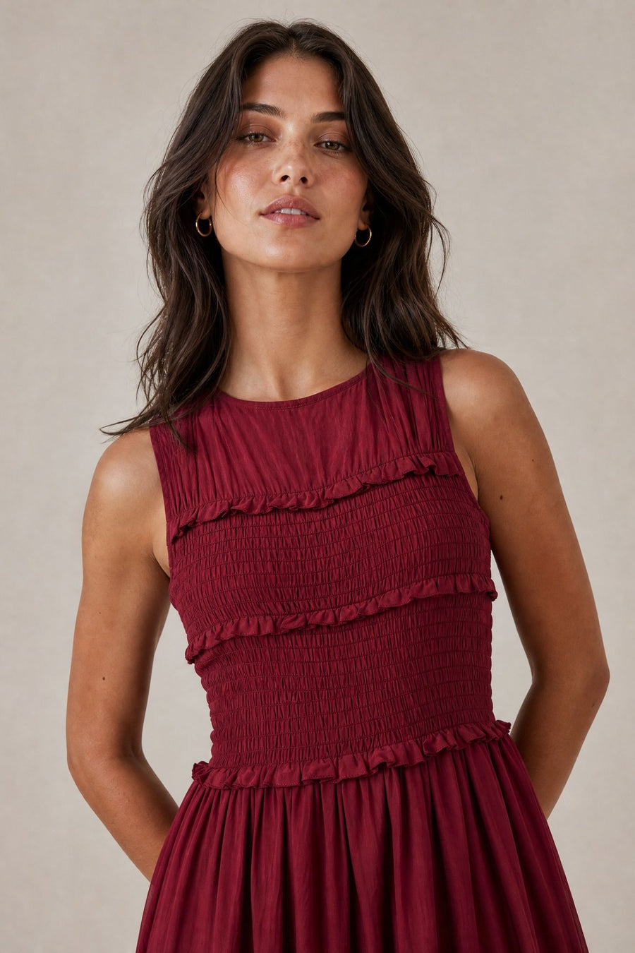 Robe midi fluide à buste smocké