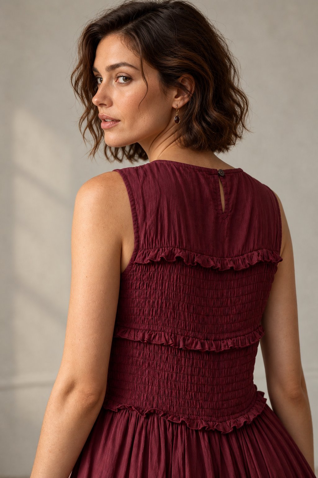 Robe midi fluide à buste smocké