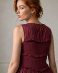 Robe midi fluide à buste smocké
