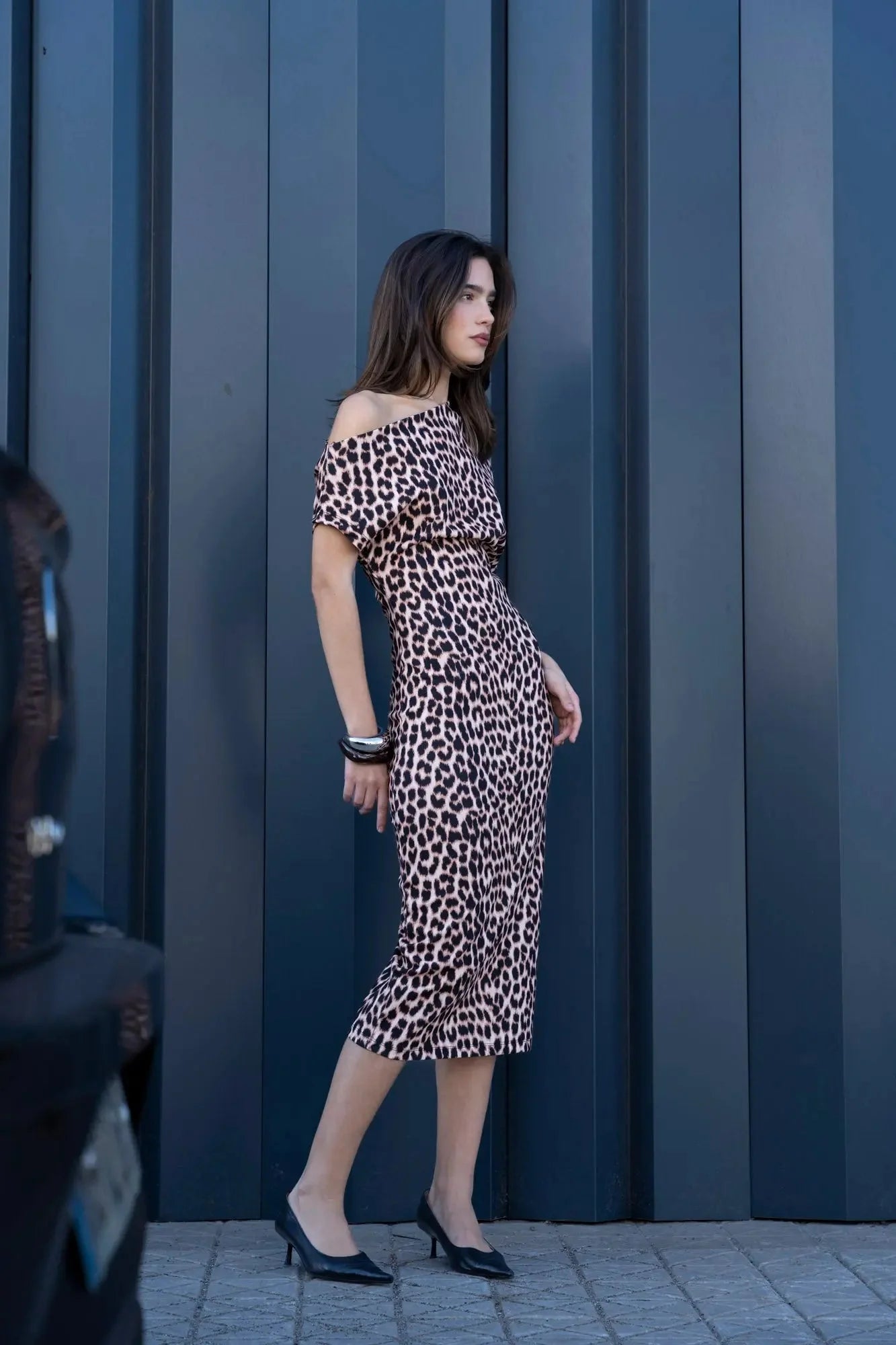 Robe midi à imprimé animalier léopard, élégante robe à imprimé motif animalier