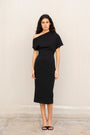 Black asymmetrical midi dress with bare shoulder - XS