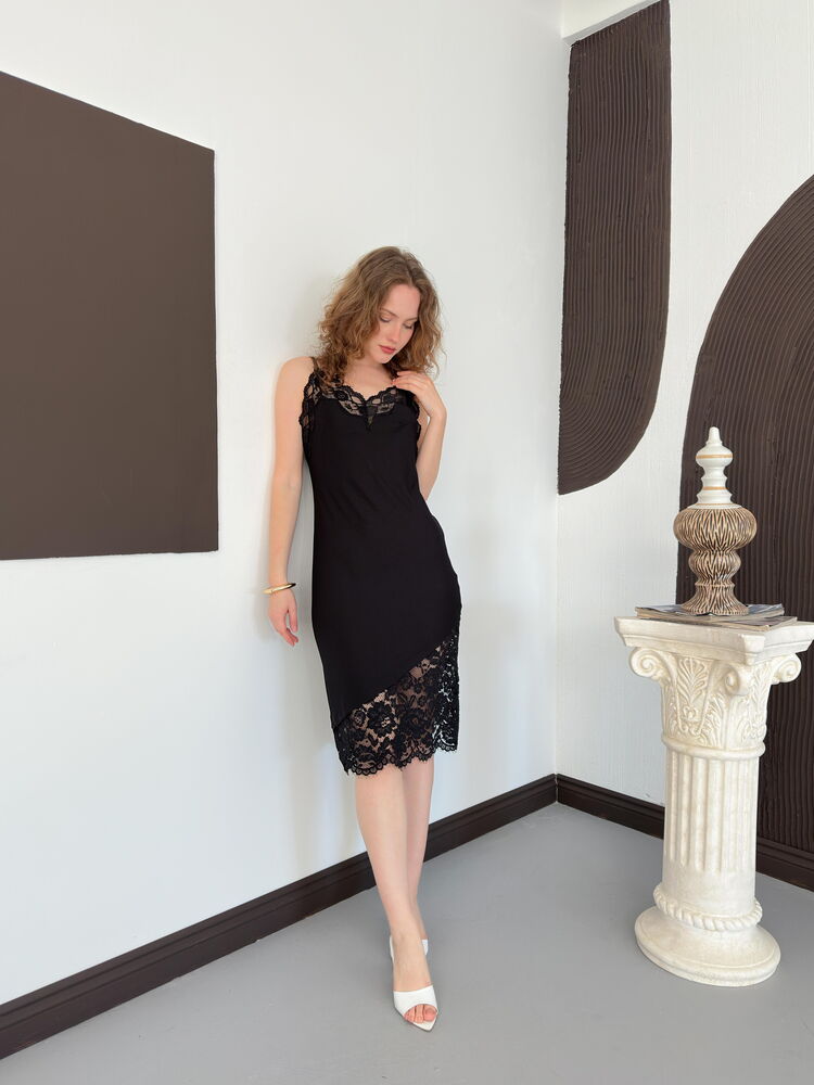 top13804 robe noire sexy elegante formelle glamour fine a bretelles image 2