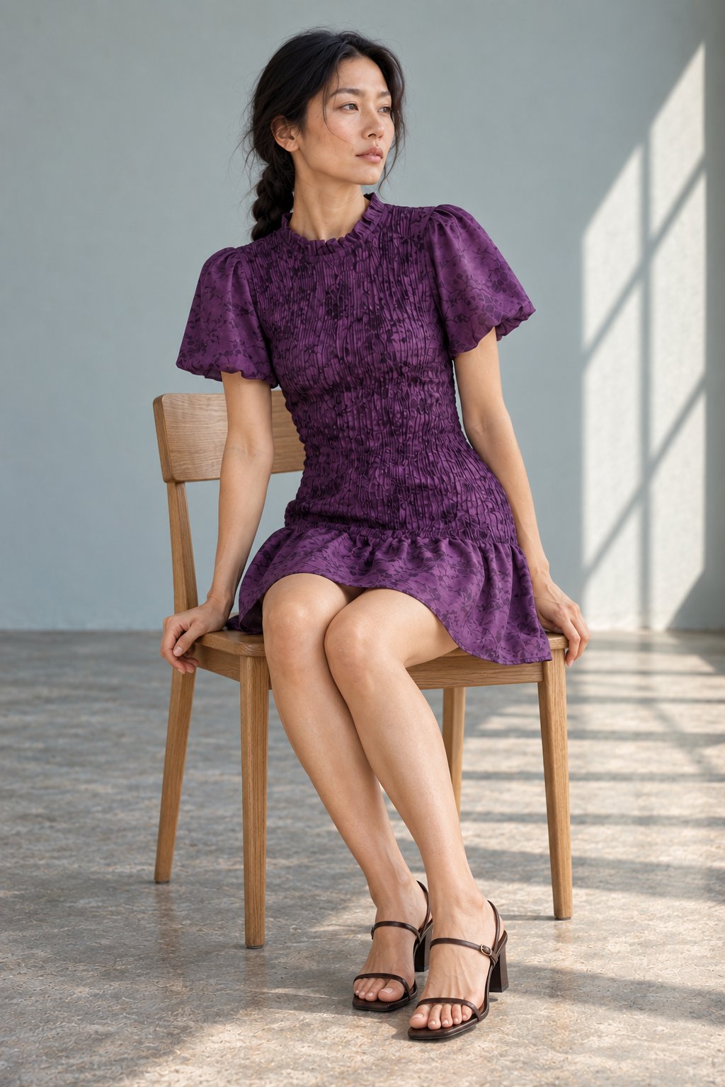 Robe violette à ourlet volanté
