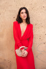 Long-sleeved red midi dress - XS