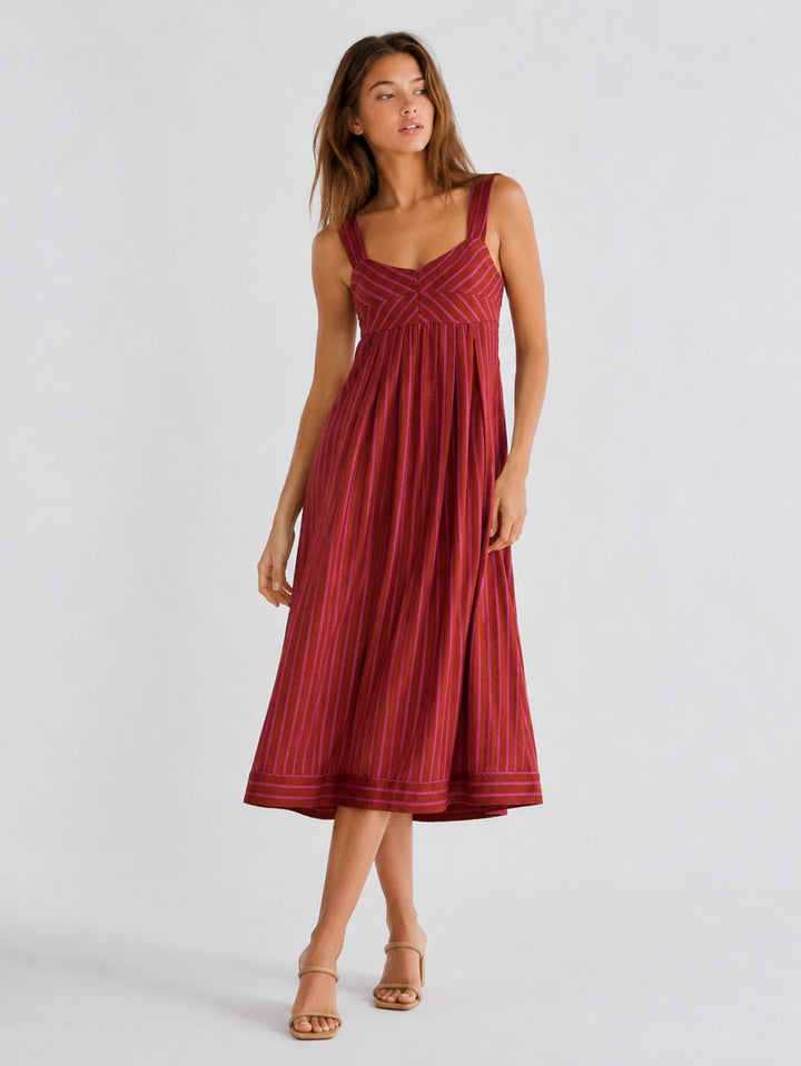 Robe rayée à bretelles dos smocké