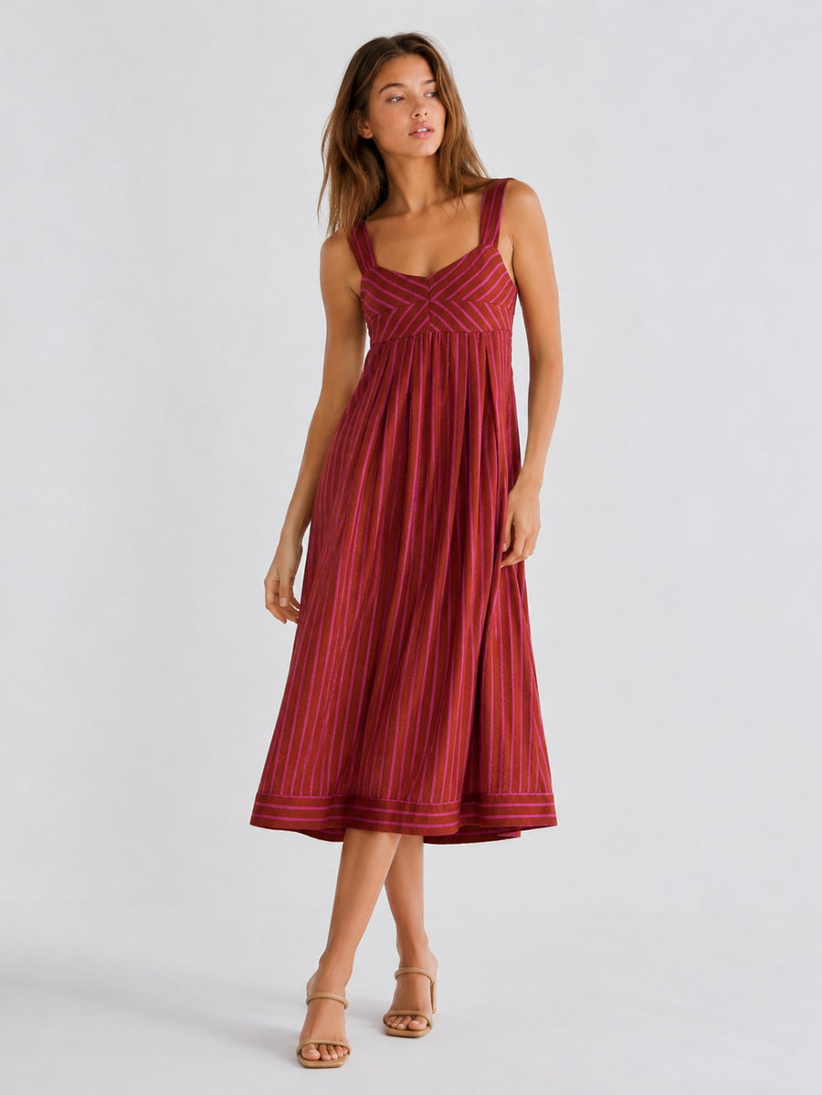Robe midi rayée bretelles larges vue de face