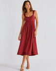 Robe midi rayée bretelles larges vue de face