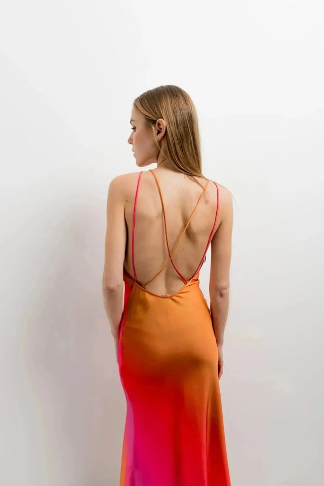 Robe longue tie-dye dos nu, robe longue fluide et élégante avec décolleté dos