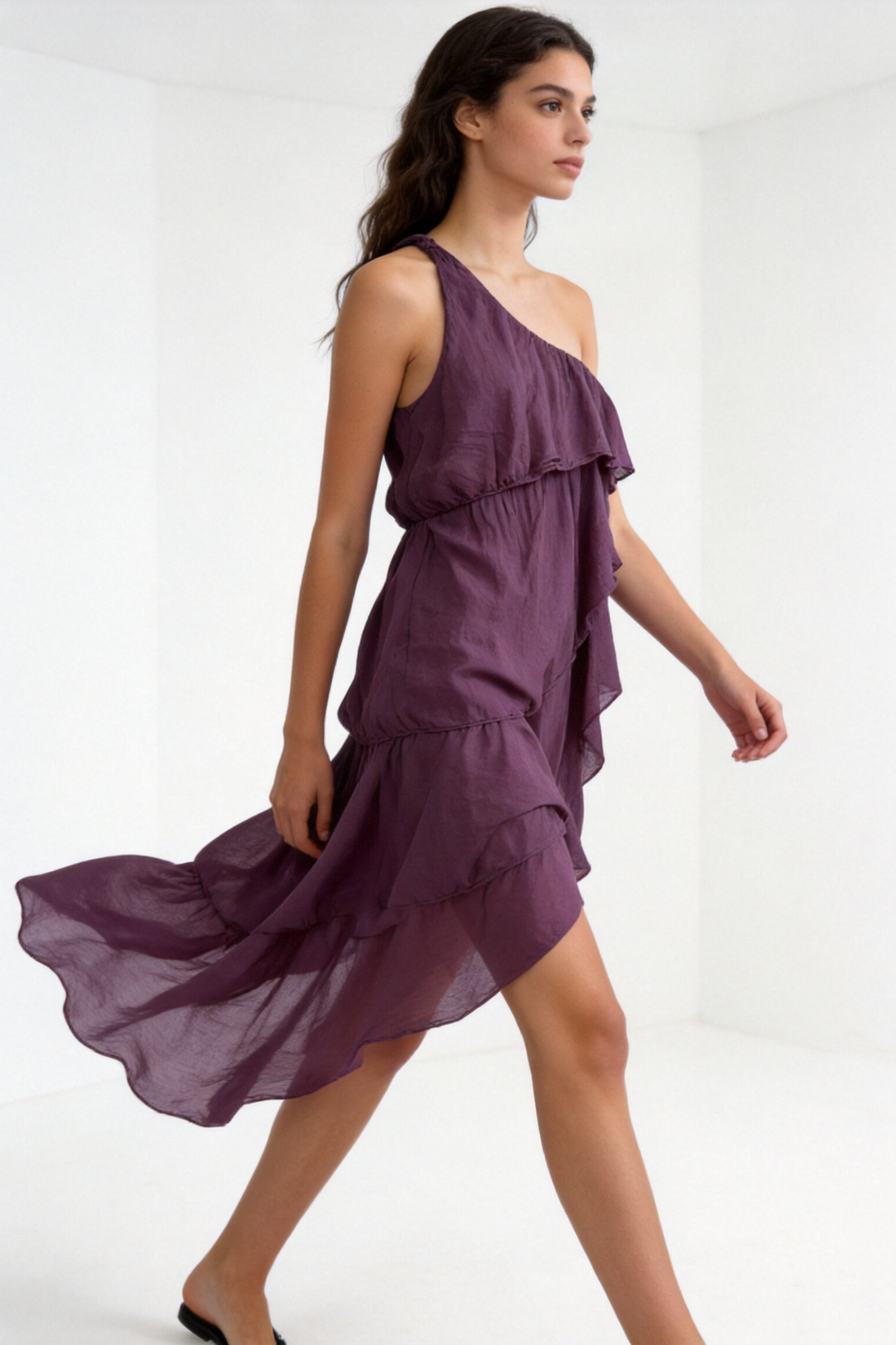 robe une epaule prune a volants highlow image 2