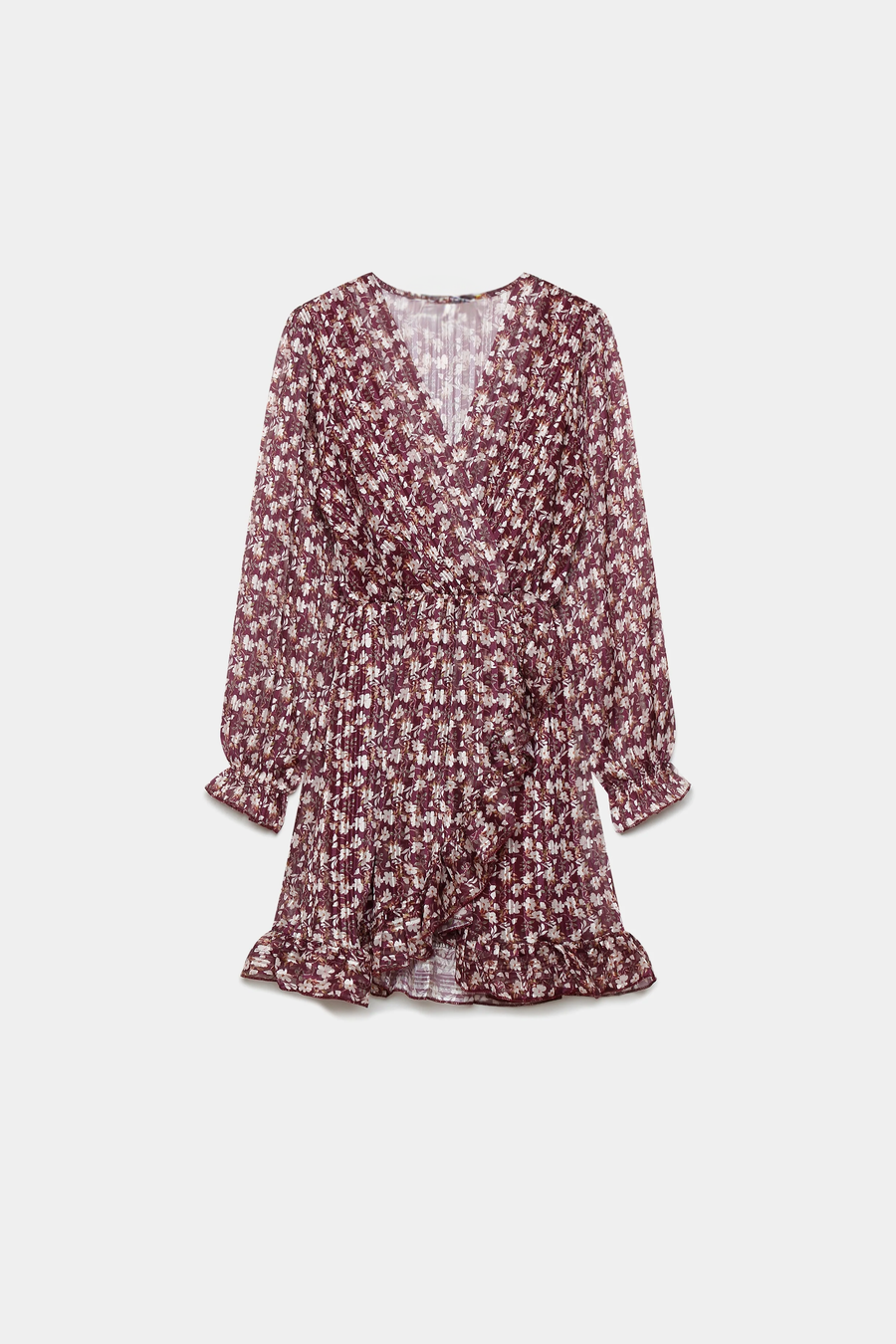 Robe fluide fleurie – Coupe élégante à volants – Manches longues