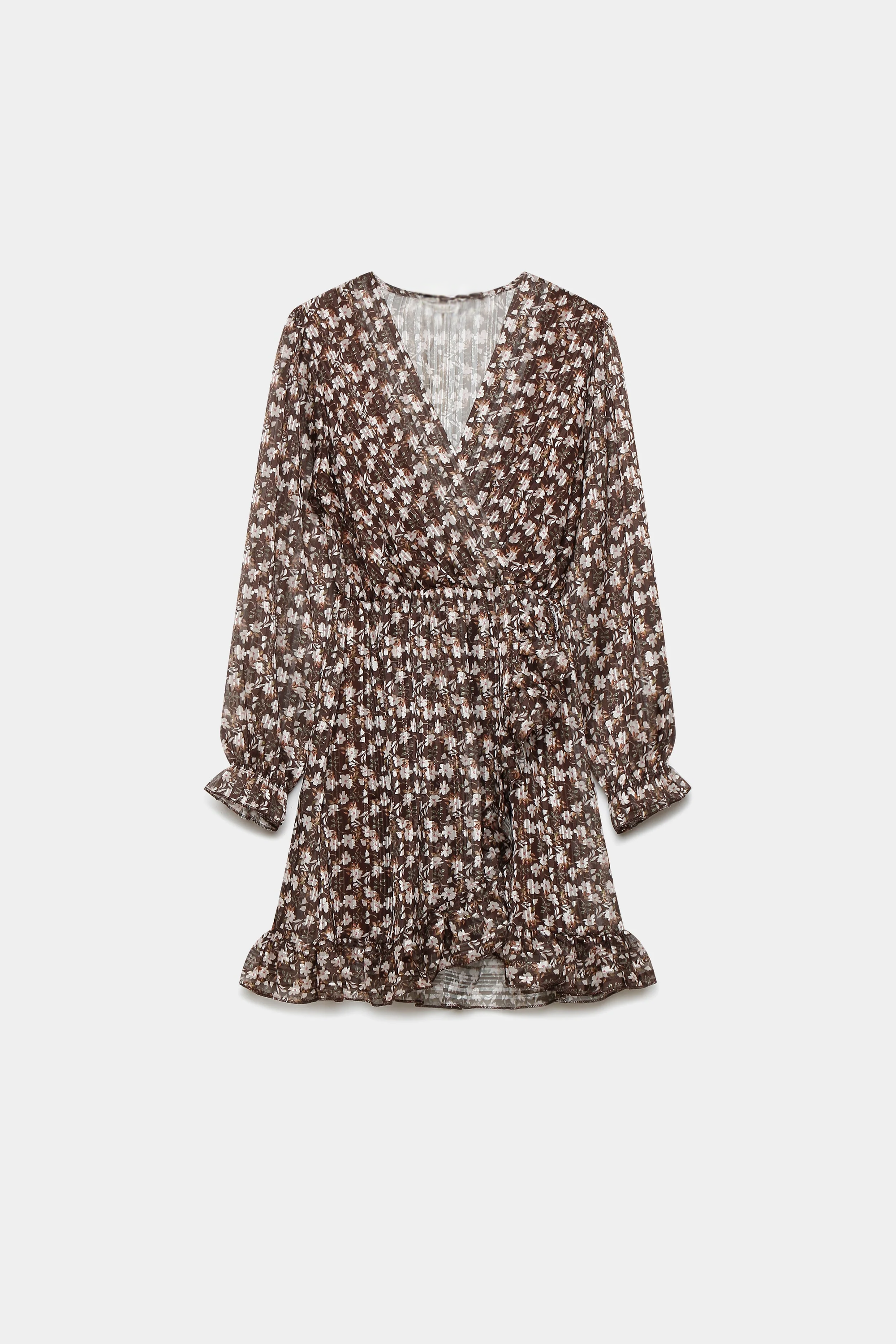 Robe fluide fleurie – Coupe élégante à volants – Manches longues