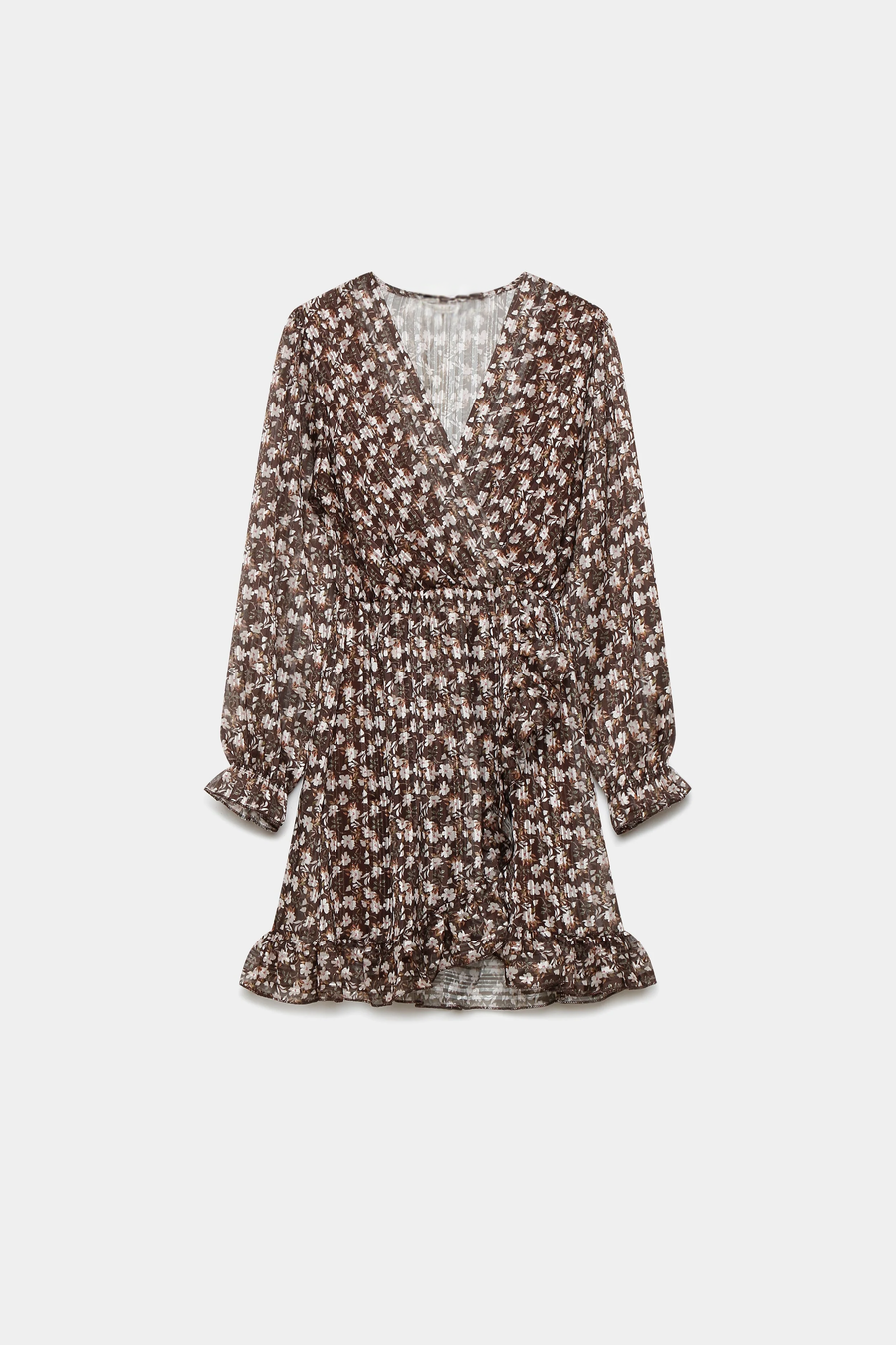 Robe fluide fleurie – Coupe élégante à volants – Manches longues
