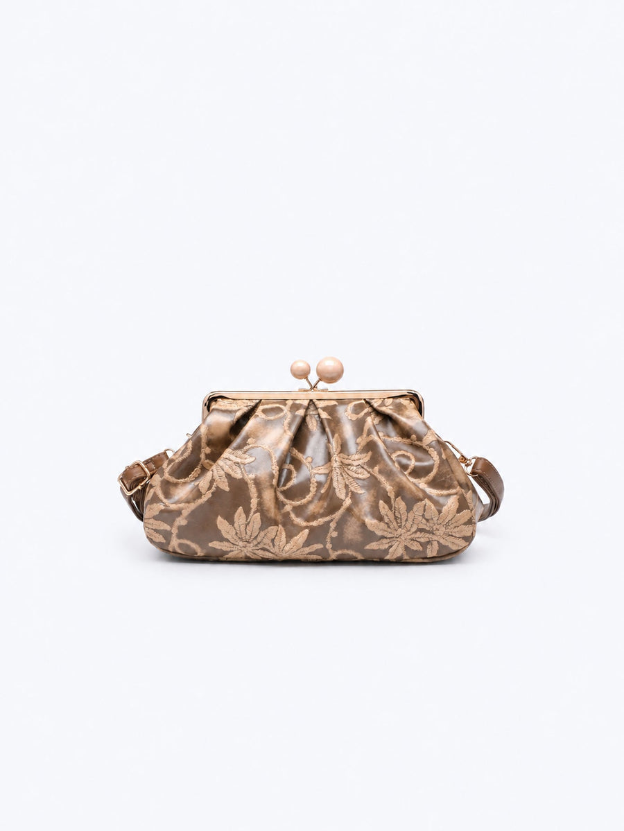 Sac à armature plissé beige doré
