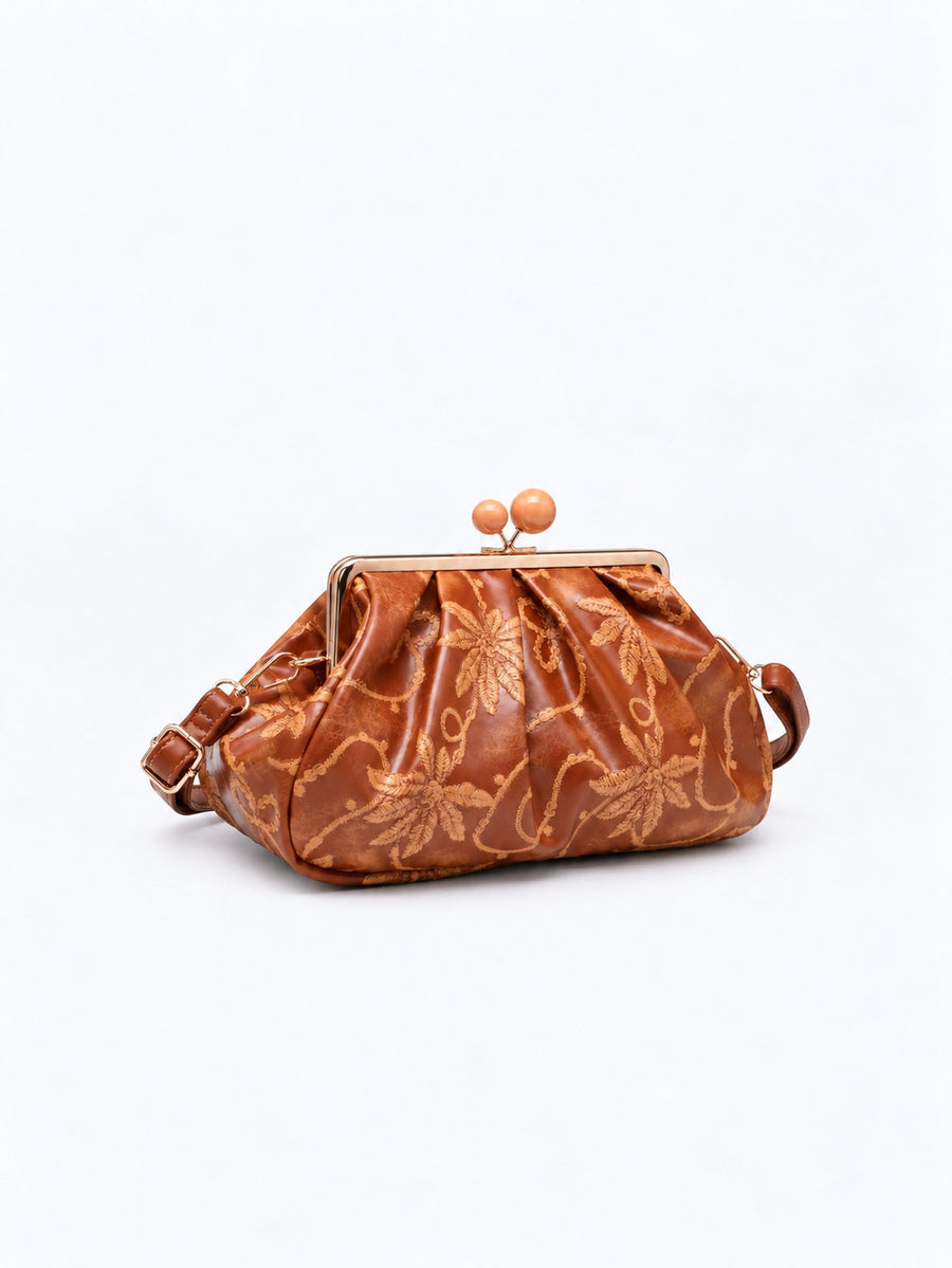 Sac à armature plissé caramel