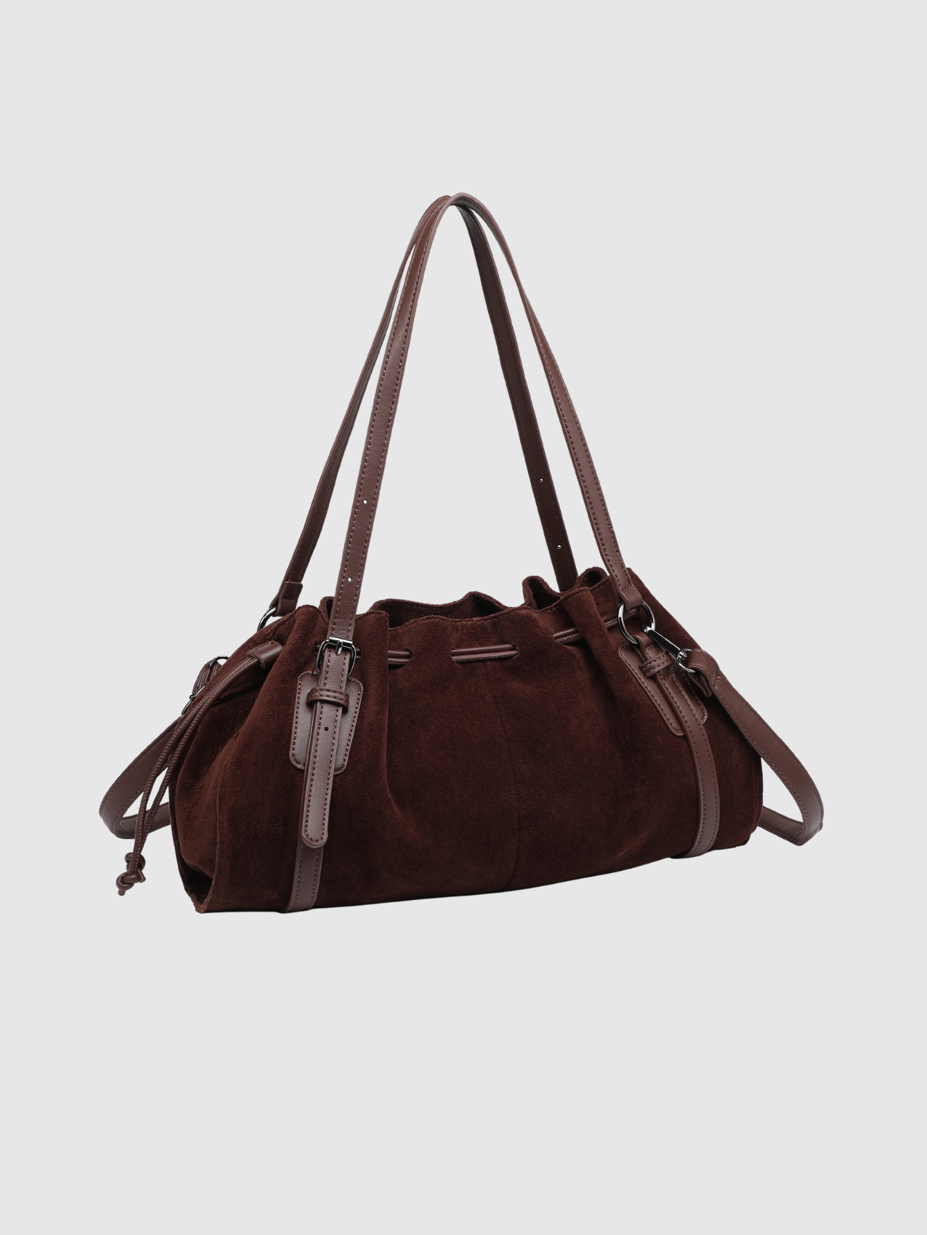 Sac baguette en suédine marron profil
