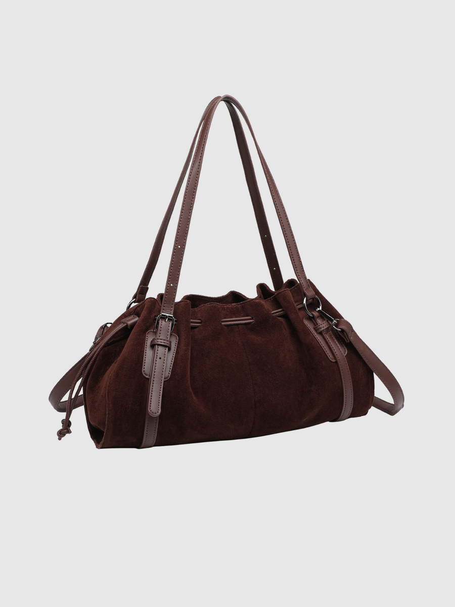 Sac baguette en suédine marron profil
