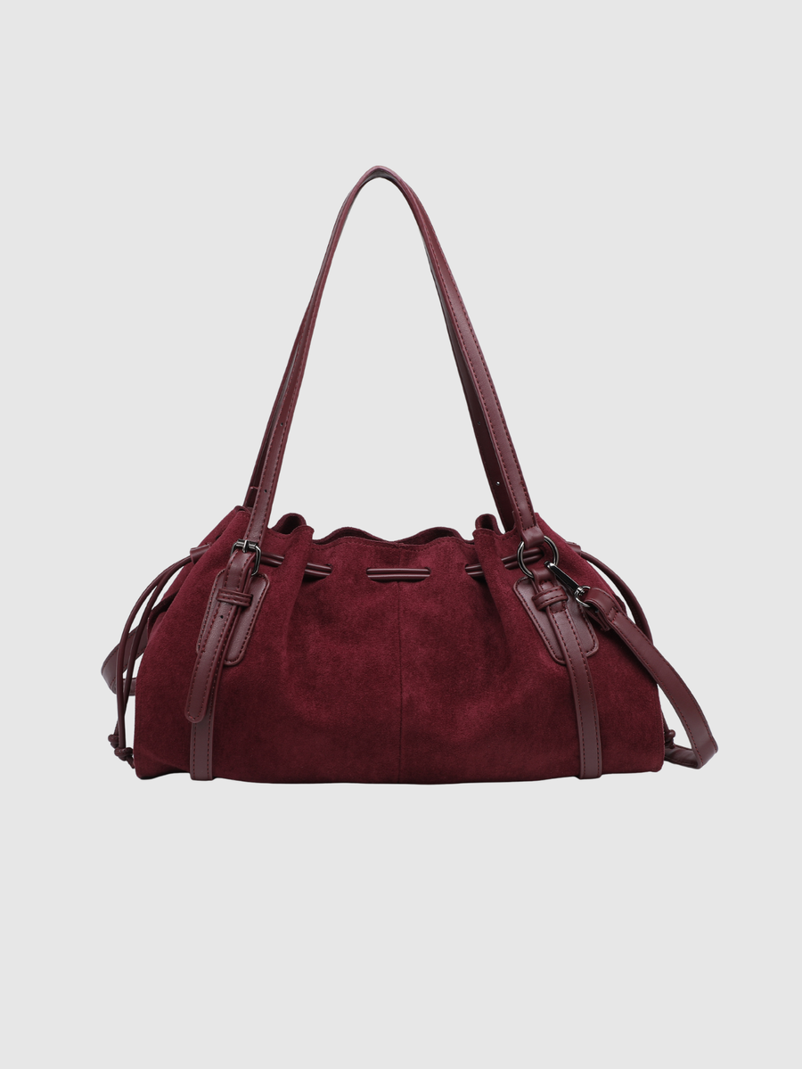 Sac baguette en suédine bordeaux