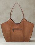 Cabas en suédine camel poche zippée au dos