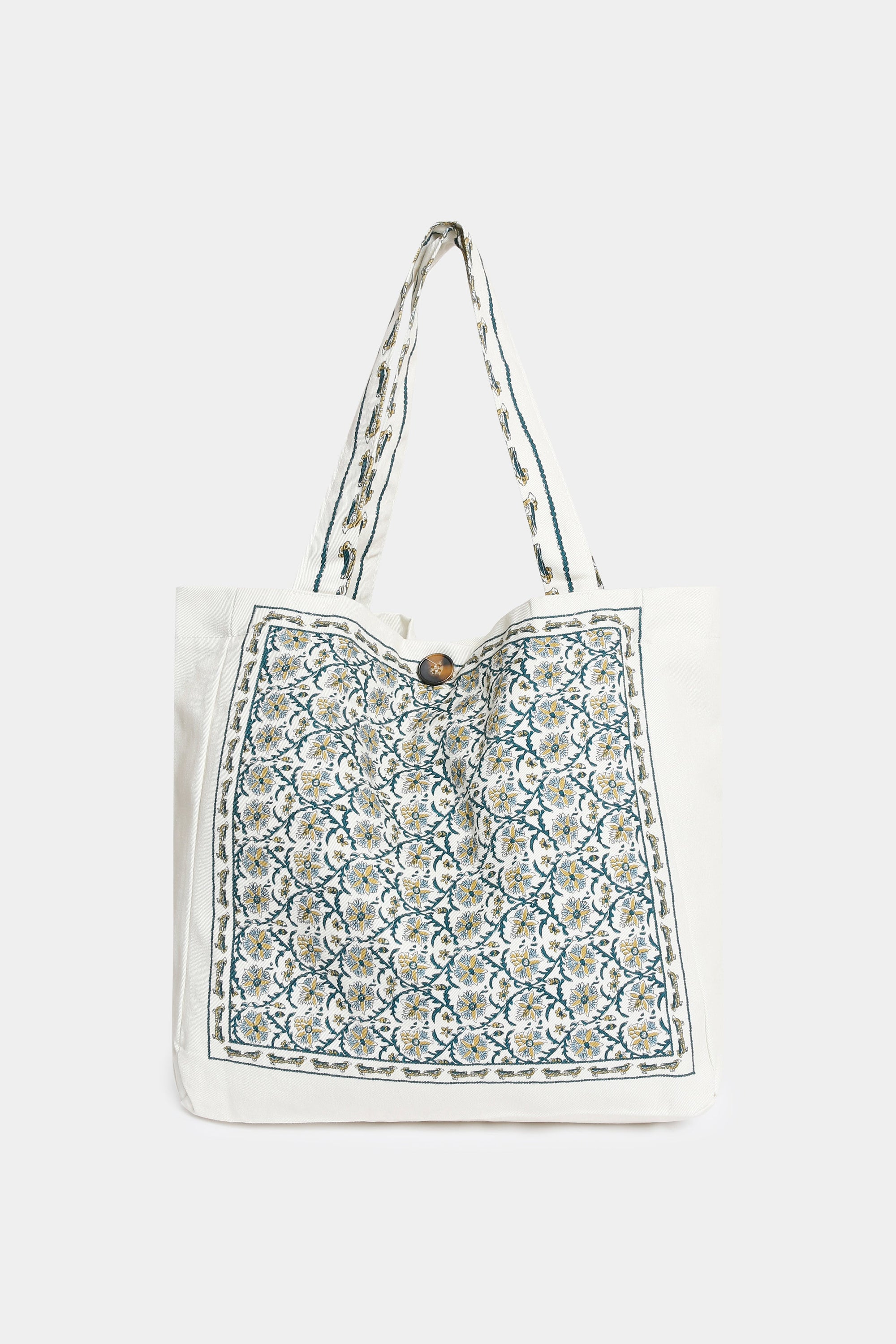 sac cabas en toile ecrue a motif fleuri image 1