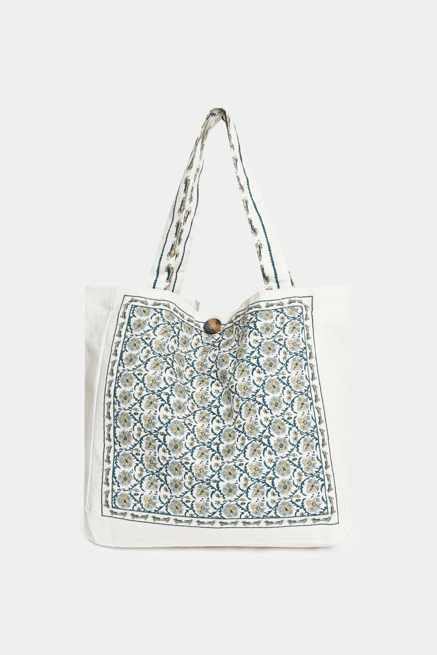 sac cabas en toile ecrue a motif fleuri image 1