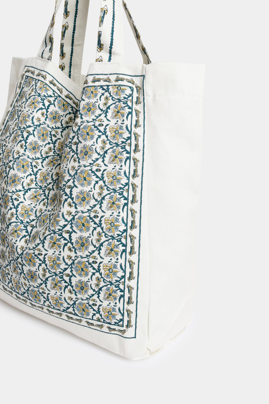sac cabas en toile ecrue a motif fleuri image 2