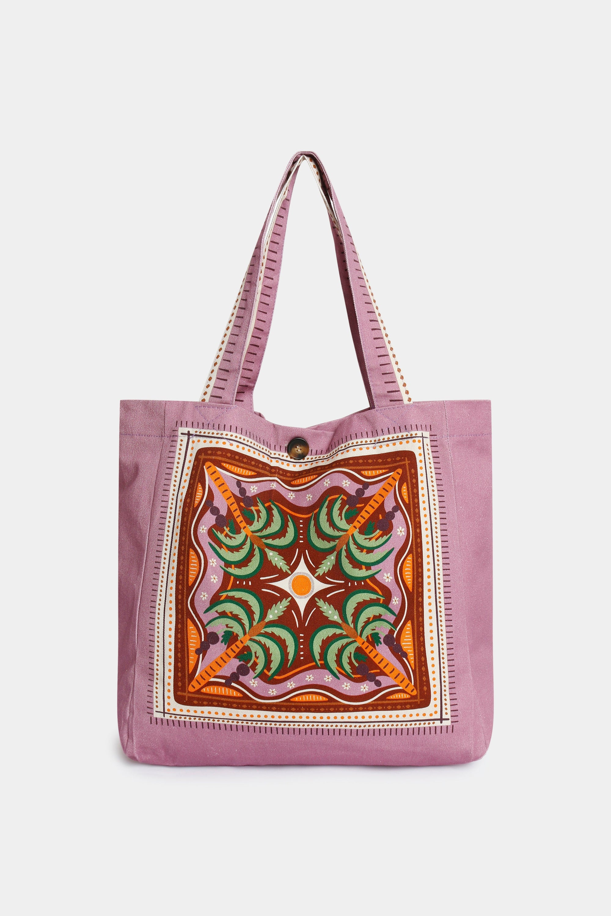 sac cabas en toile lilas imprime palmiers image 1