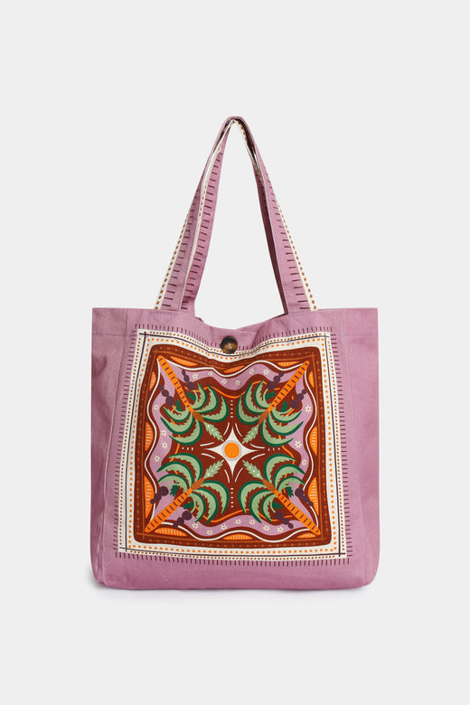 sac cabas en toile lilas imprime palmiers image 1