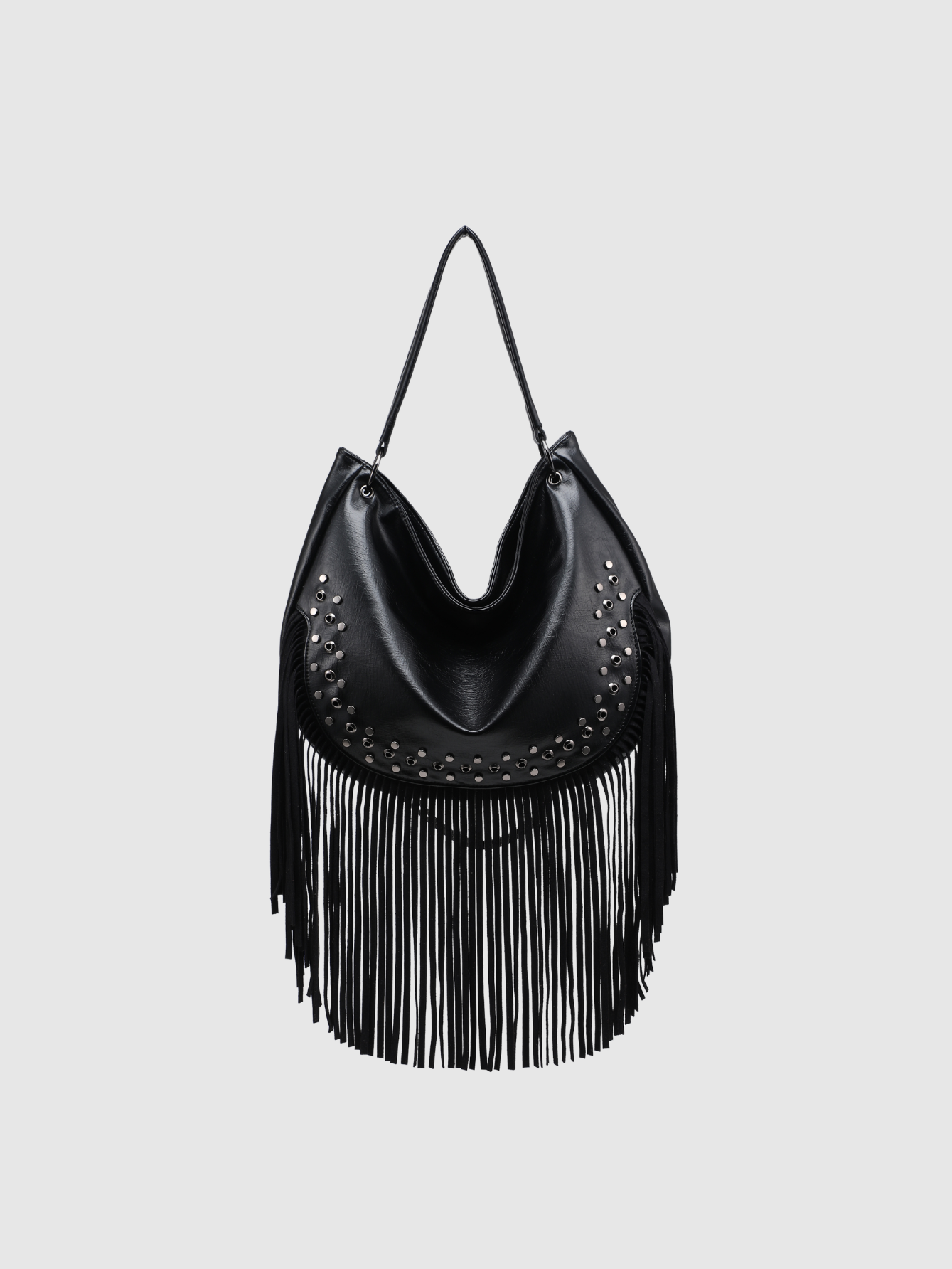 Sac hobo à franges noir avec clous