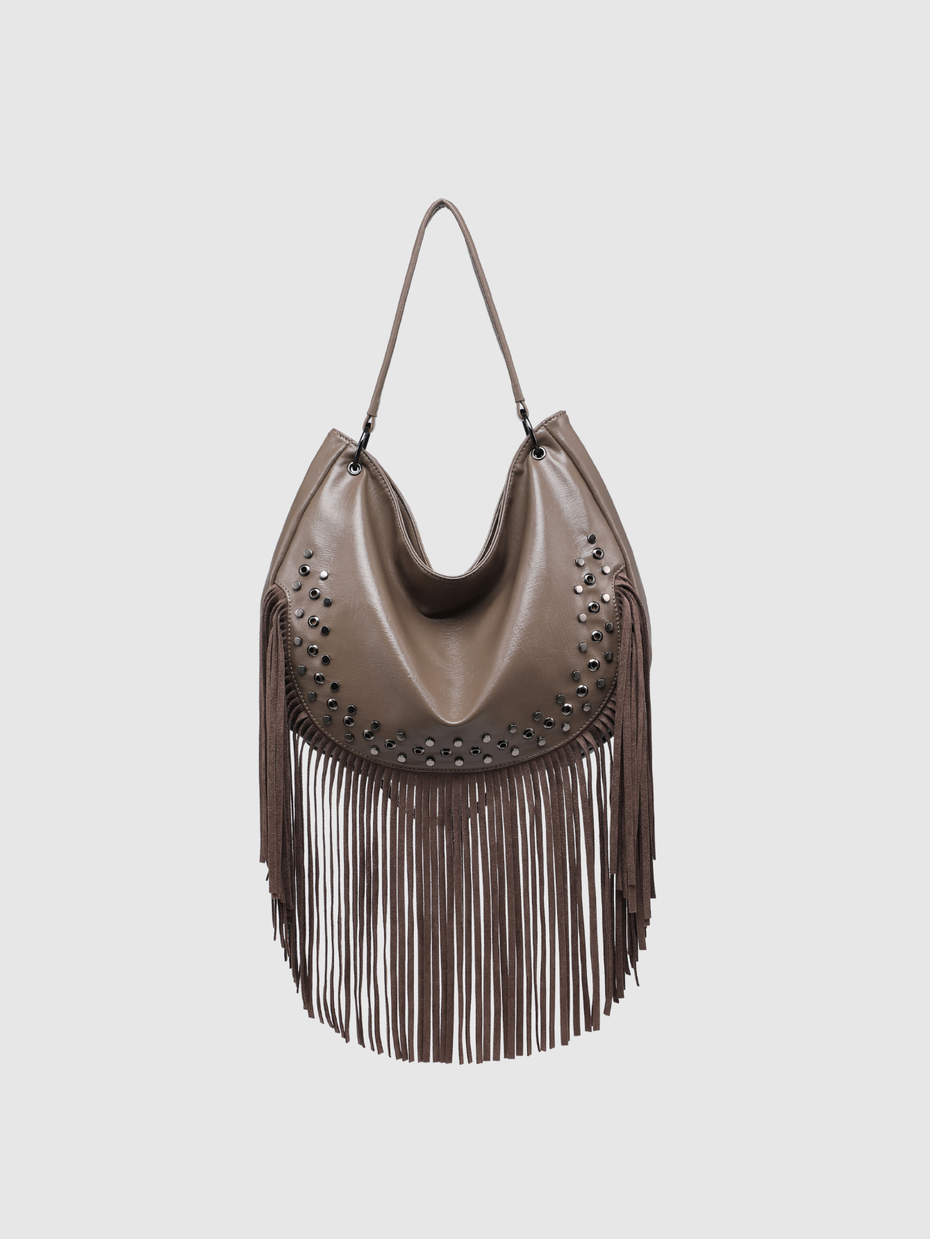 Sac hobo à franges kaki avec clous
