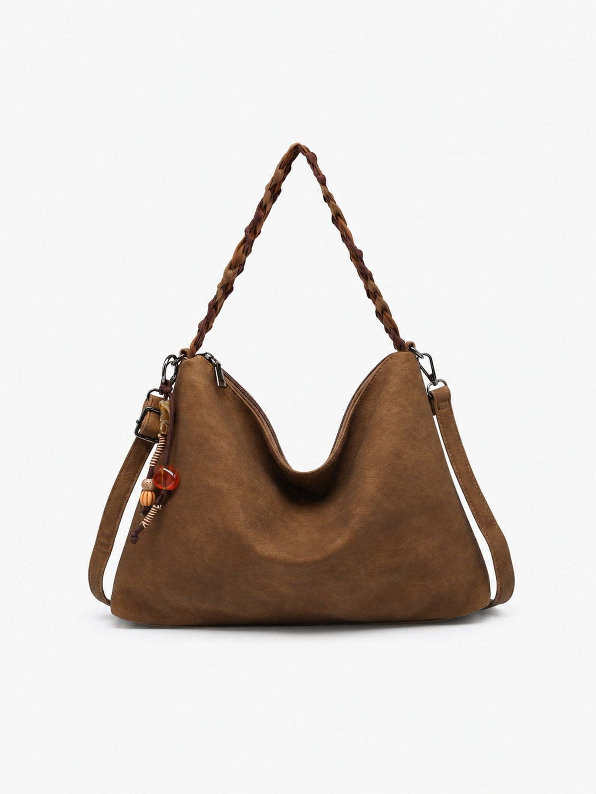 Sac hobo camel vue de face anse tressée