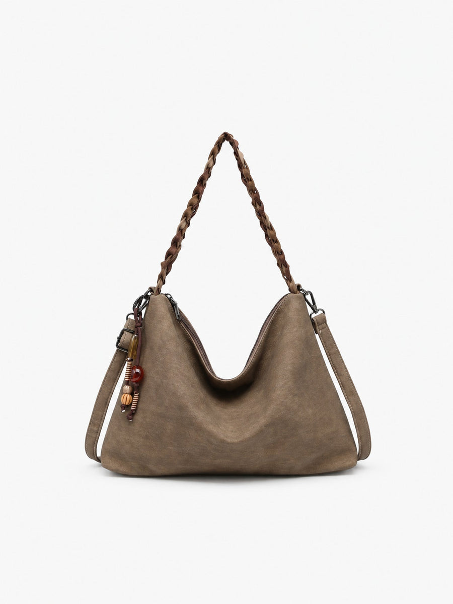 Sac hobo taupe à anse tressée