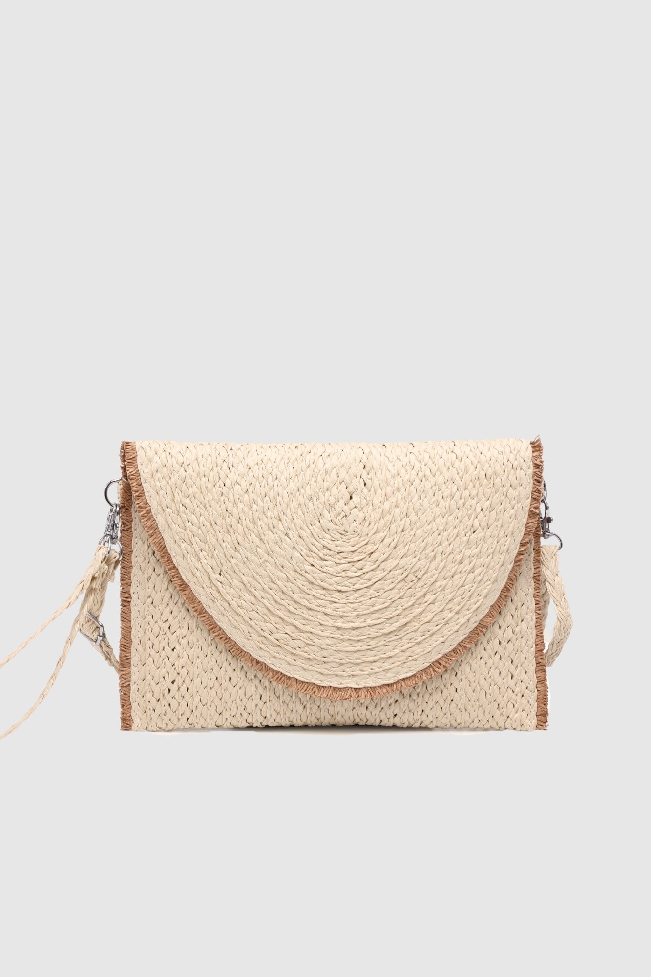 sac pochette en raphia tresse a rabat contraste image 1