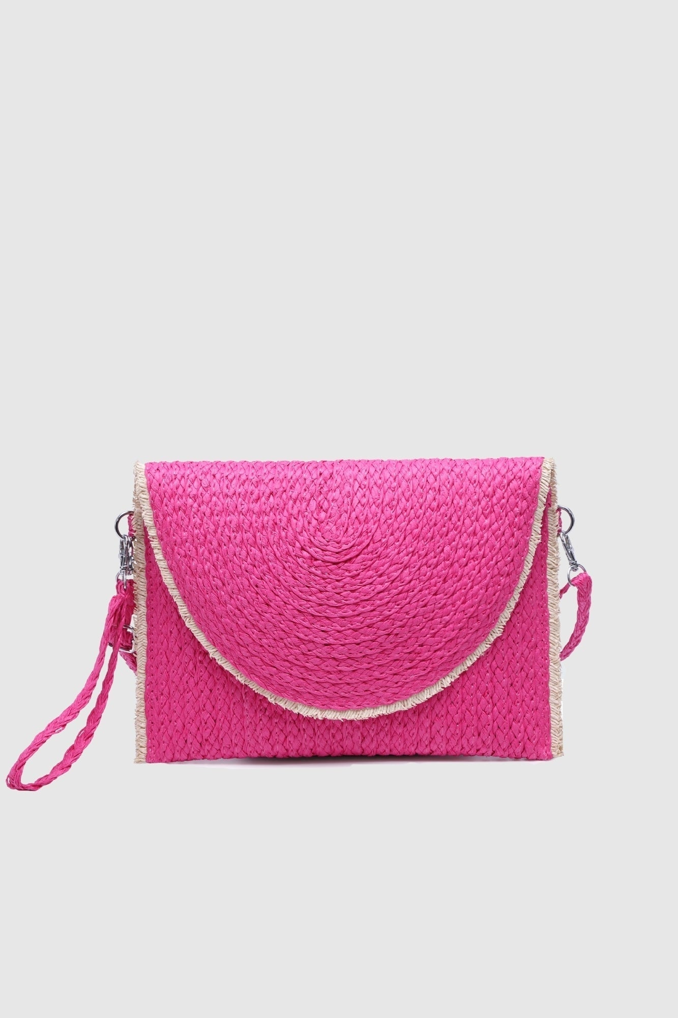 sac pochette en raphia tresse a rabat contraste image 2