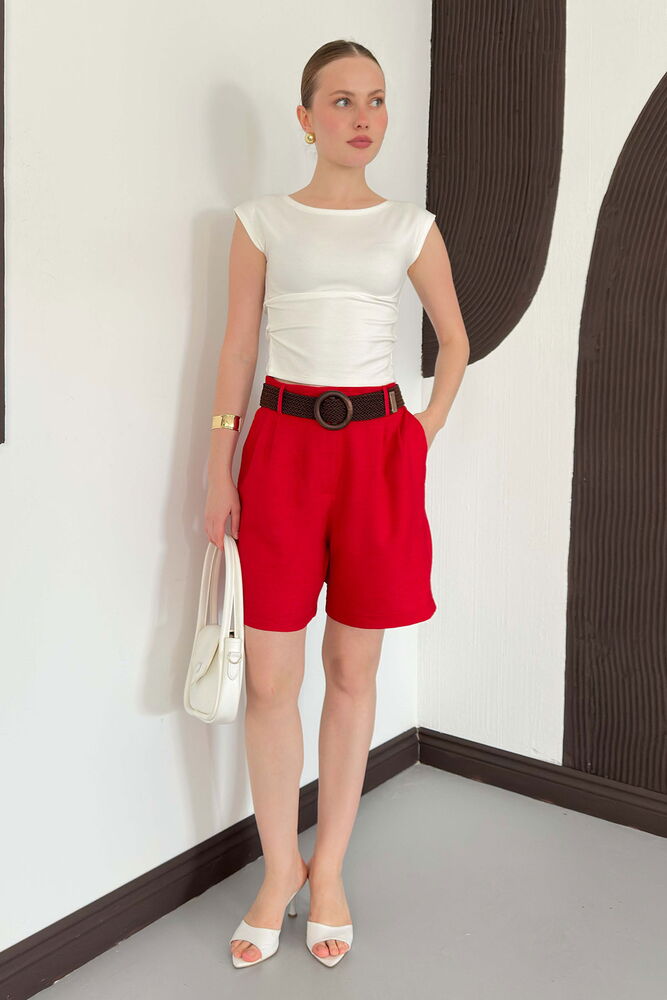 top13839 short bermuda rouge a taille haute image 1