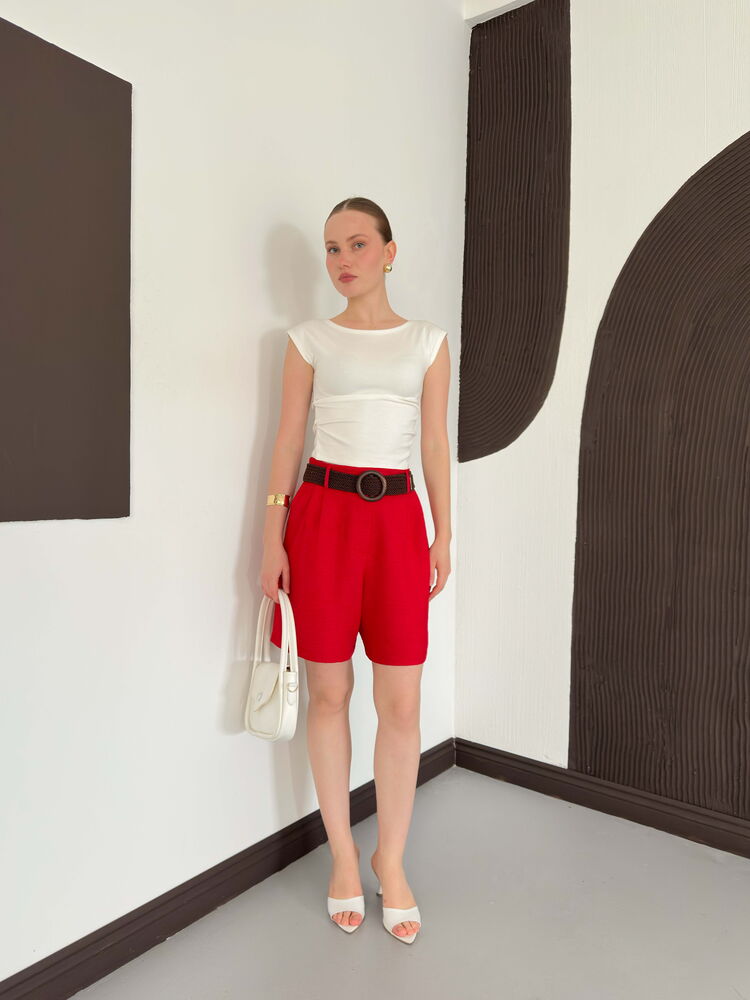 top13839 short bermuda rouge a taille haute image 2