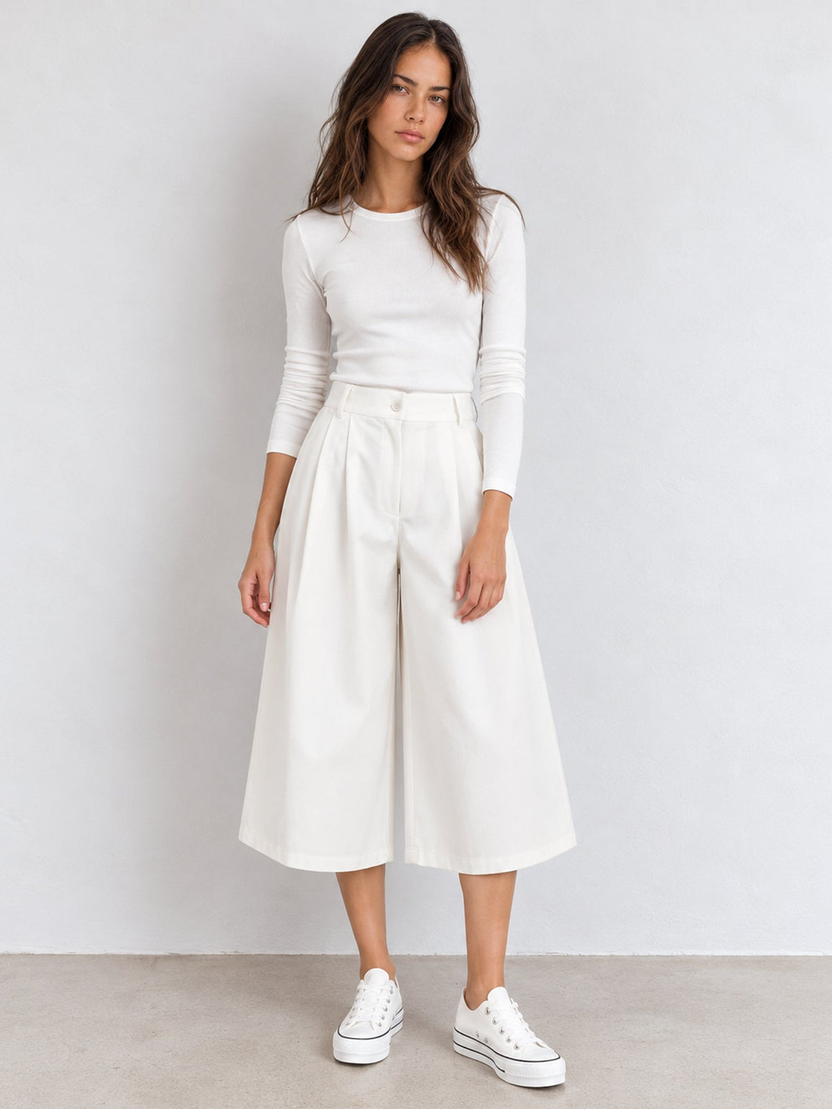Jupe culotte blanche en twill taille haute