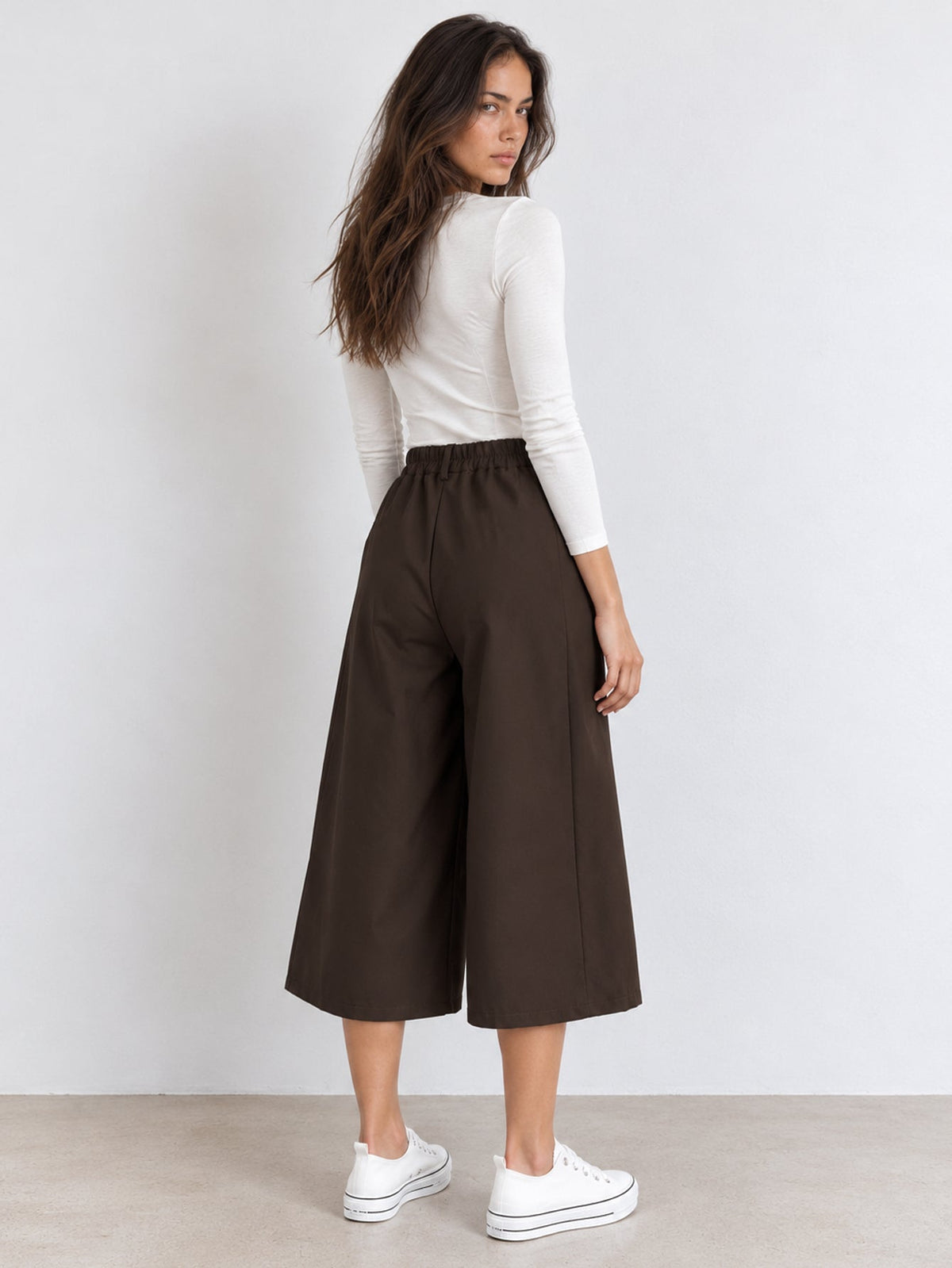 Dos jupe culotte marron taille élastiquée