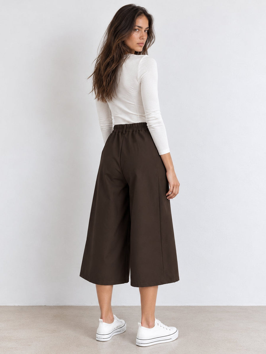 Dos jupe culotte marron taille élastiquée