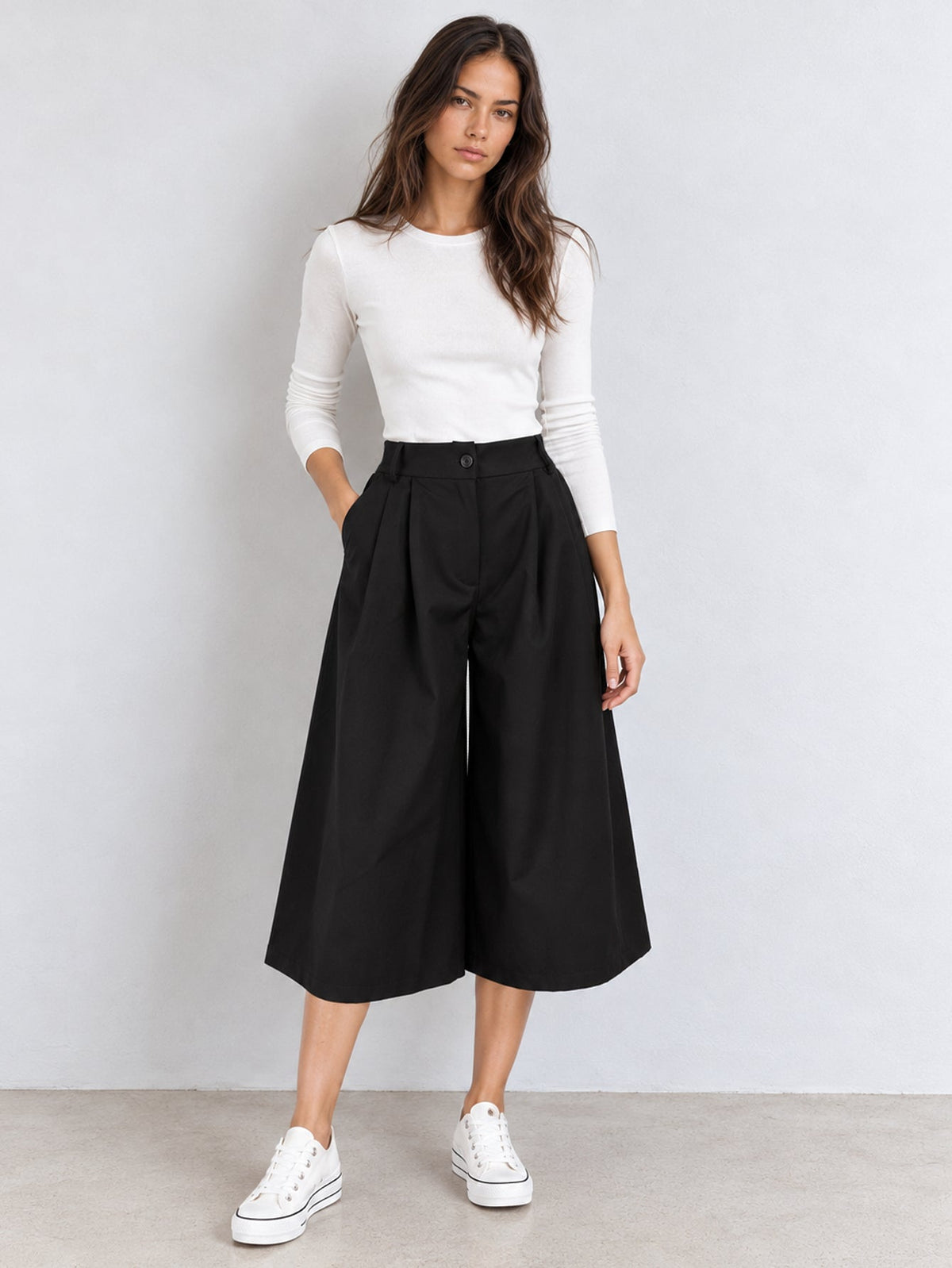 Jupe culotte noire en twill taille haute