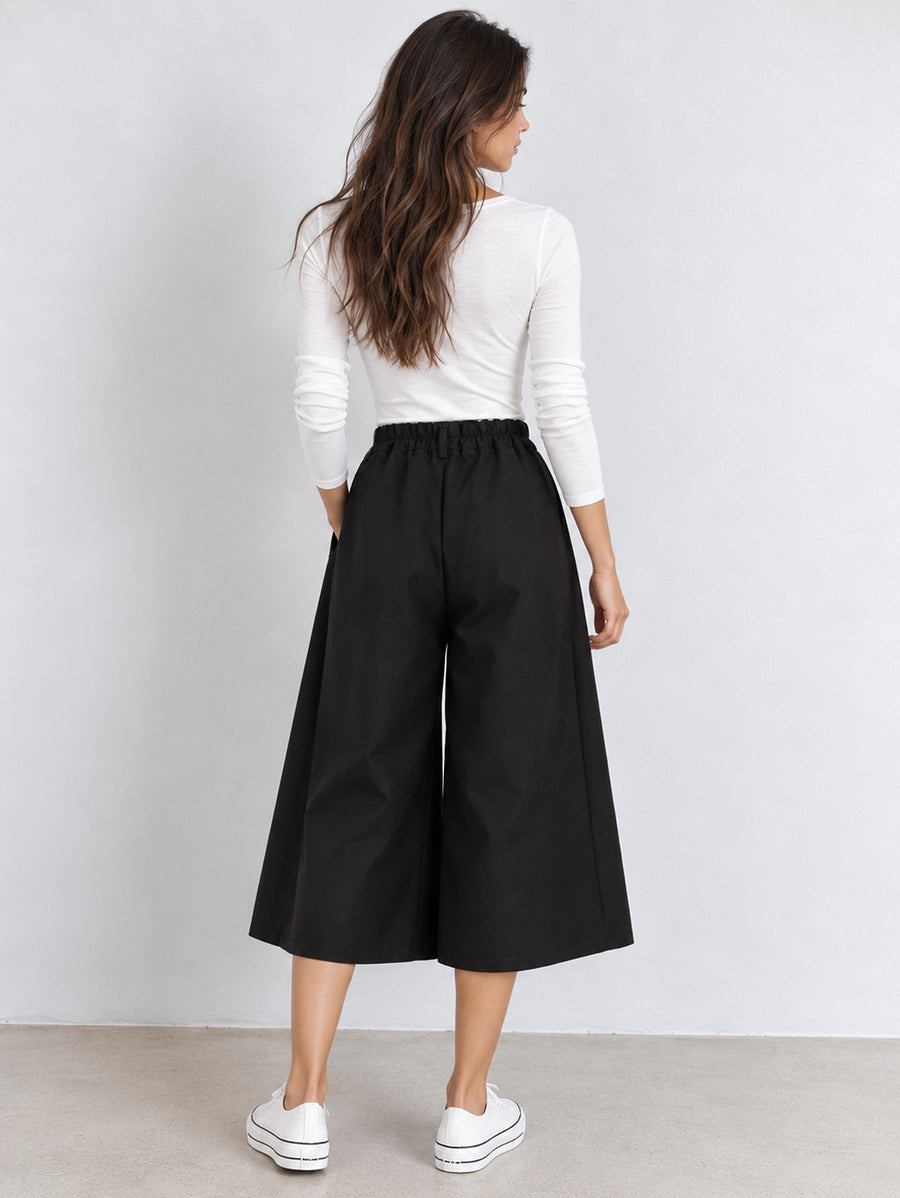 Dos jupe culotte noire taille élastiquée