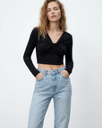 Crop top à manches longues – Décolleté twist
