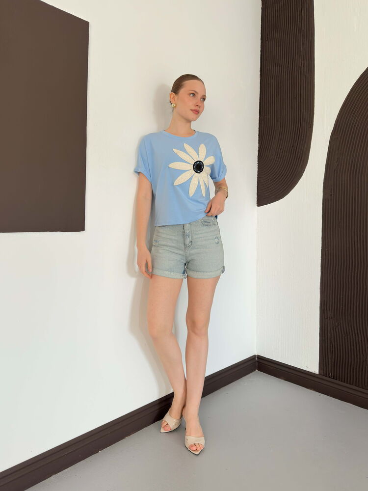 top13844 bleu decontracte mignon streetwear chemisier image 3