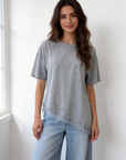 Top ourlet dentelle gris