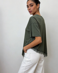 Top ourlet dentelle kaki