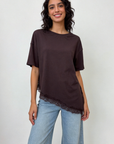 Top ourlet dentelle chocolat